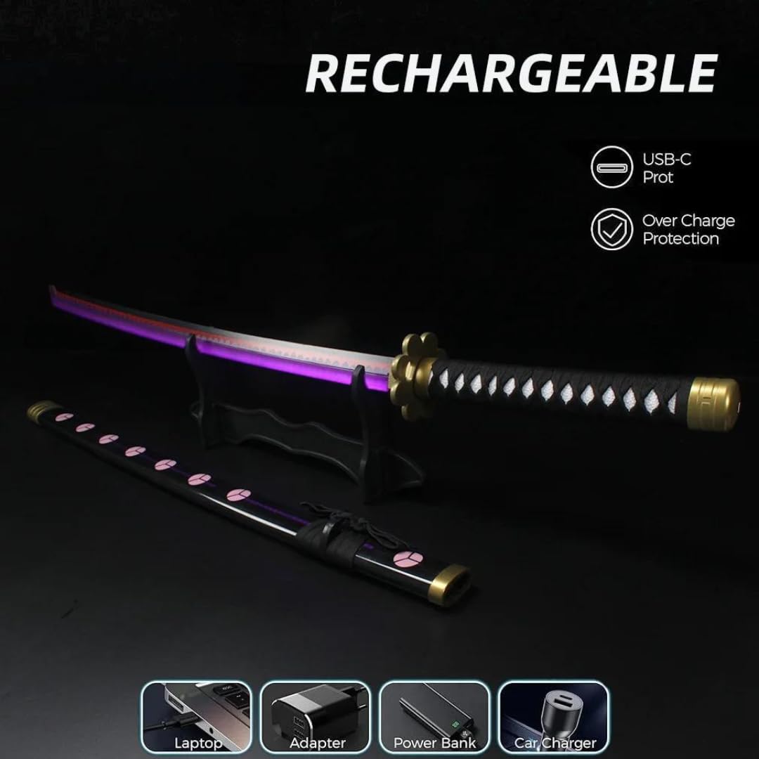 Zoro Black -Purple LED Katana - One Piece - Wooden (no sharp edge) Life-sized - 104 cm #020