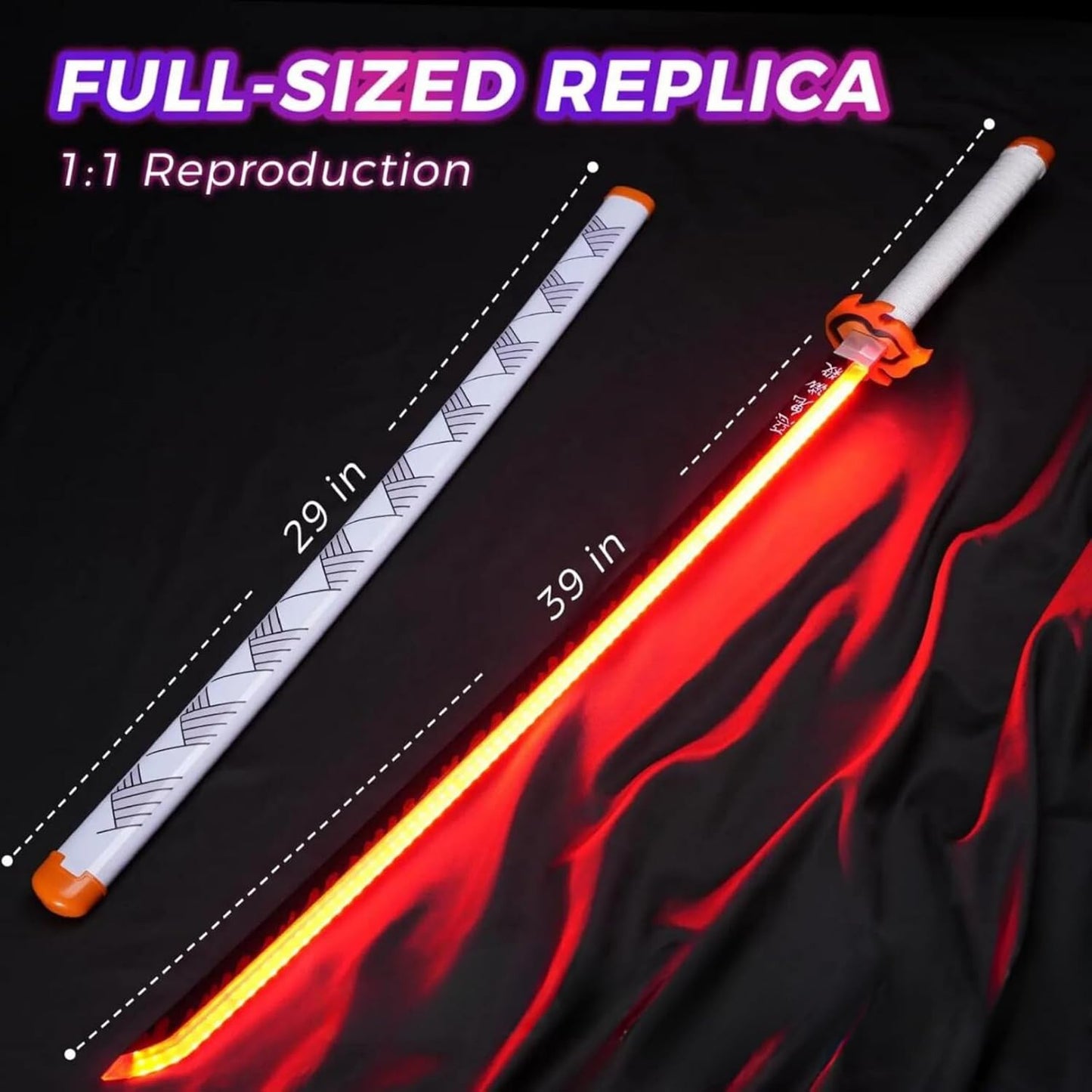 Rengoku White - Red LED Katana - Demon Slayer Wooden (no sharp edge) Life-sized - 104 cm #021