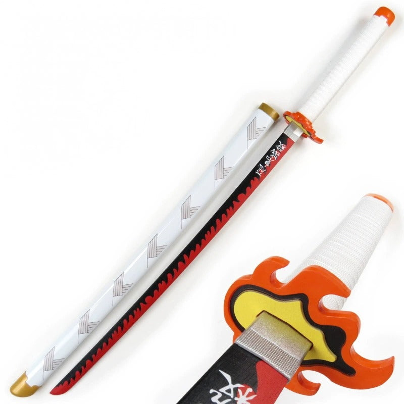 Rengoku White Katana - Demon Slayer Wooden (no sharp edge) Life-sized - 104 cm #022