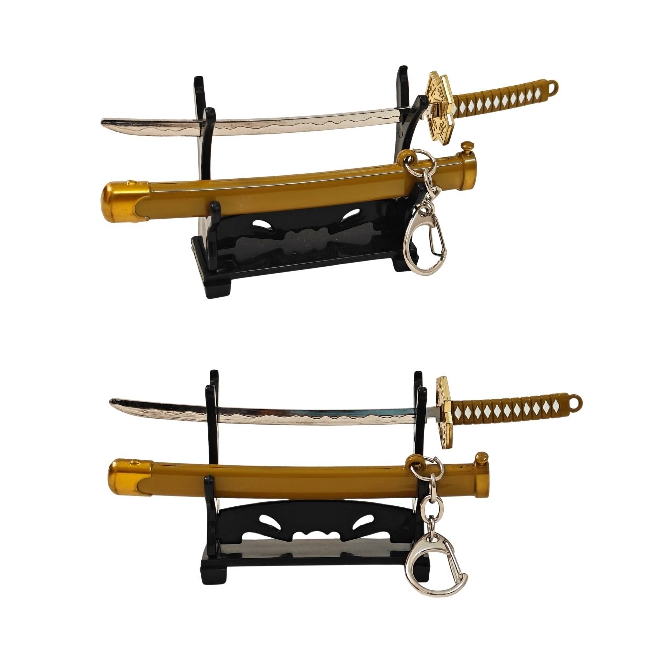 Mini Metal Katana Keychain (not sharp, 15 cm) | Button open (katana stand not included)