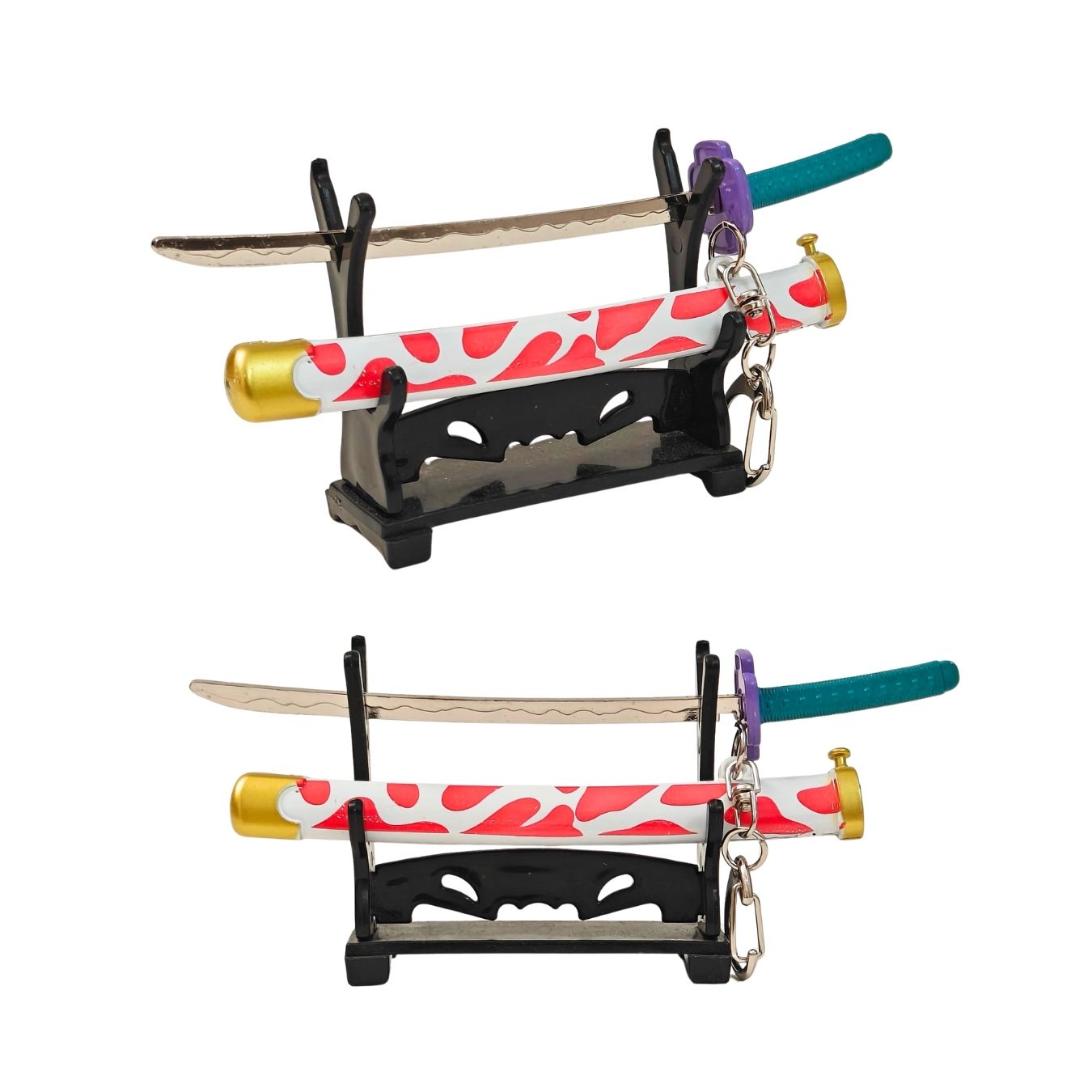 Mini Metal Katana Keychain (not sharp, 15 cm) | Button open (katana stand not included)