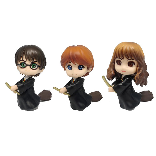 Harry Potter trio with brooms x3