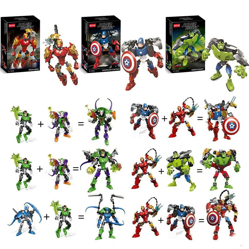 Bricks Superheroes Fusion Moveable Building Blocks (with instruction Manual) - Captain America Inspired