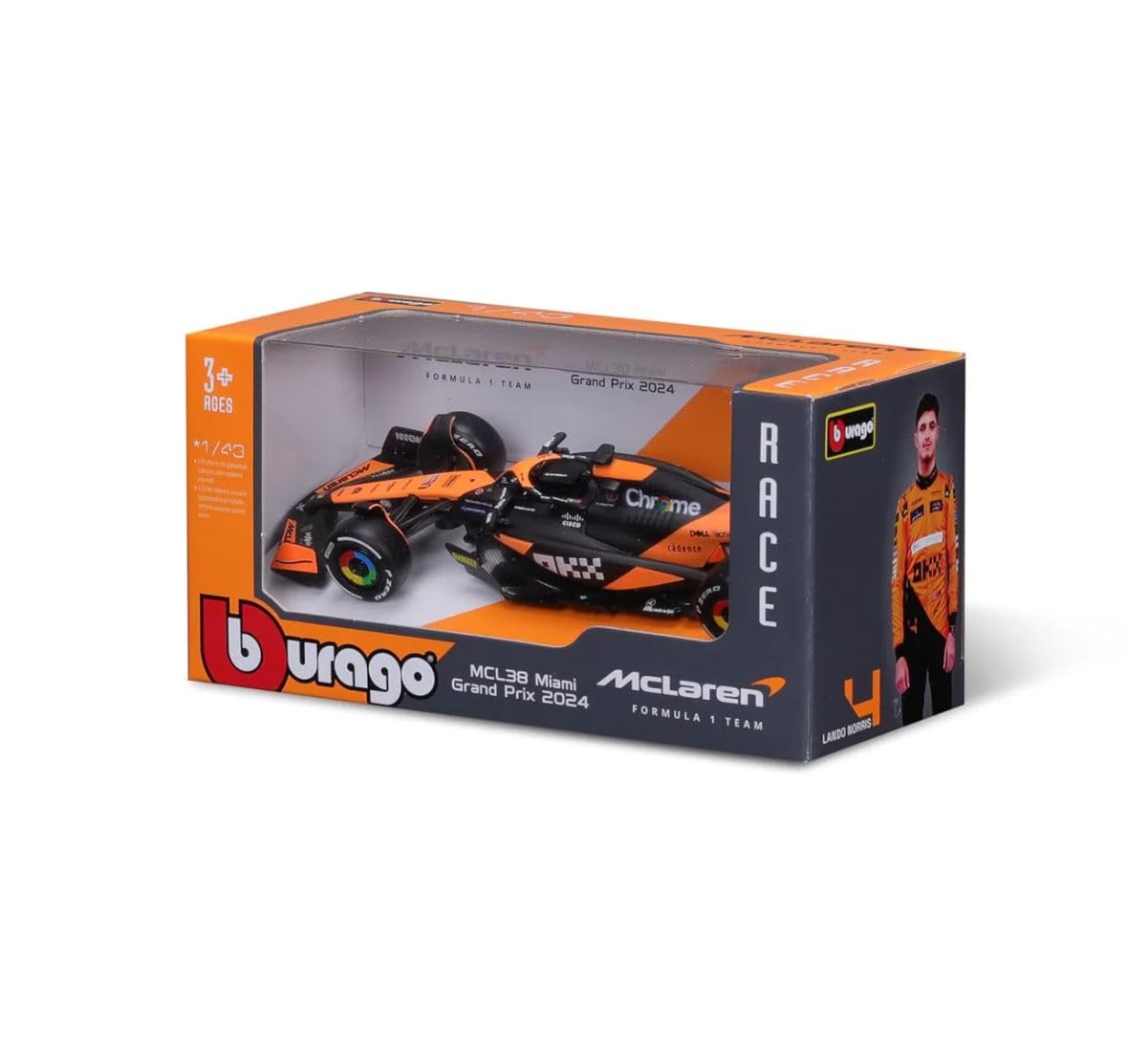 McLaren MCL38 Miami Gran Prix 2024 - 4 Lando Norris | 1/43 scale Alloy Die Cast Replica Model Car | Brand - Burago