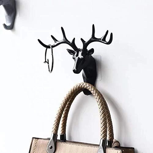 Deer Head Self Adhesive Wall/ Door Hanger for Keys, Bags & Jewelry (Pack of 2)