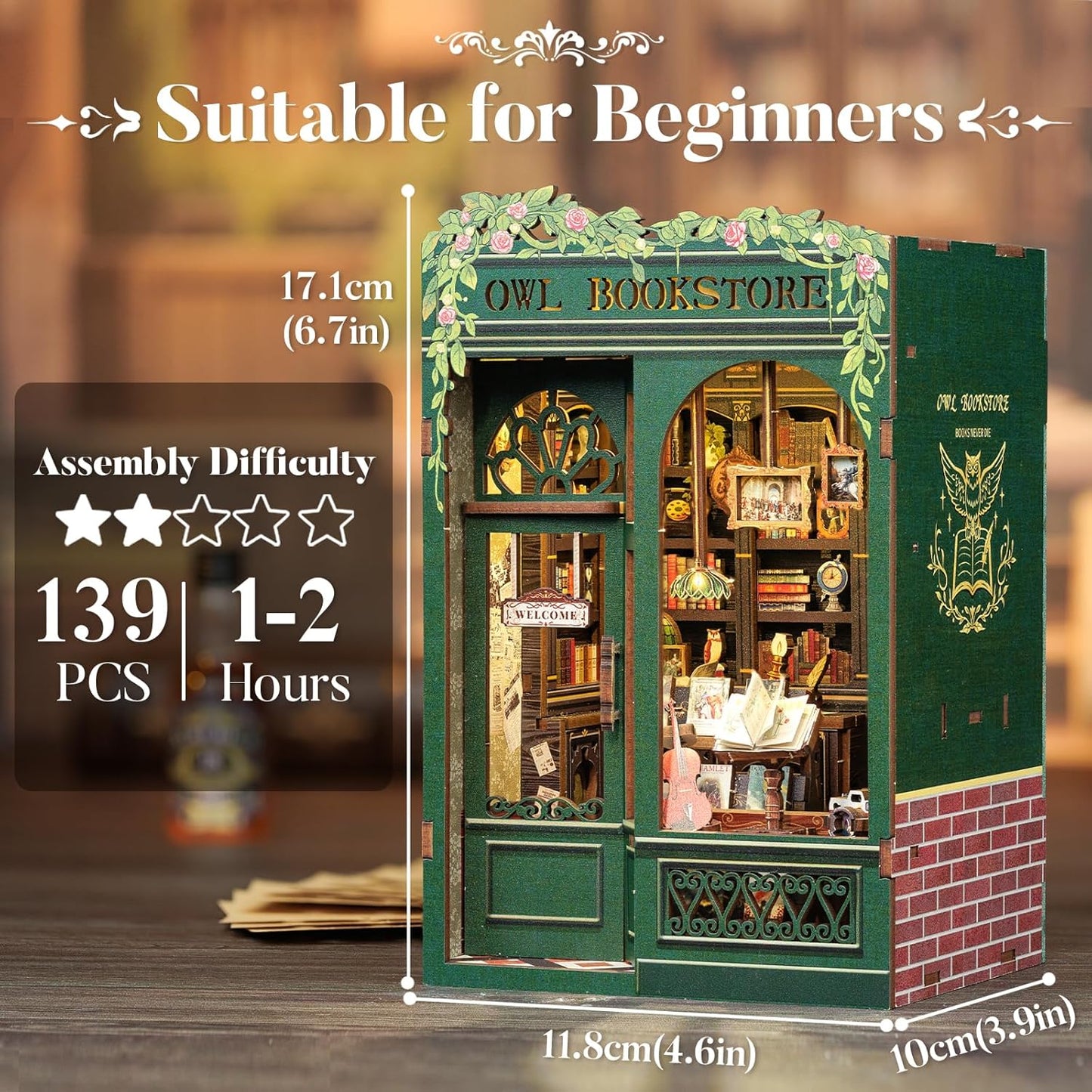 Owl Bookstore -  beautifully detailed DIY Kit (with lights)