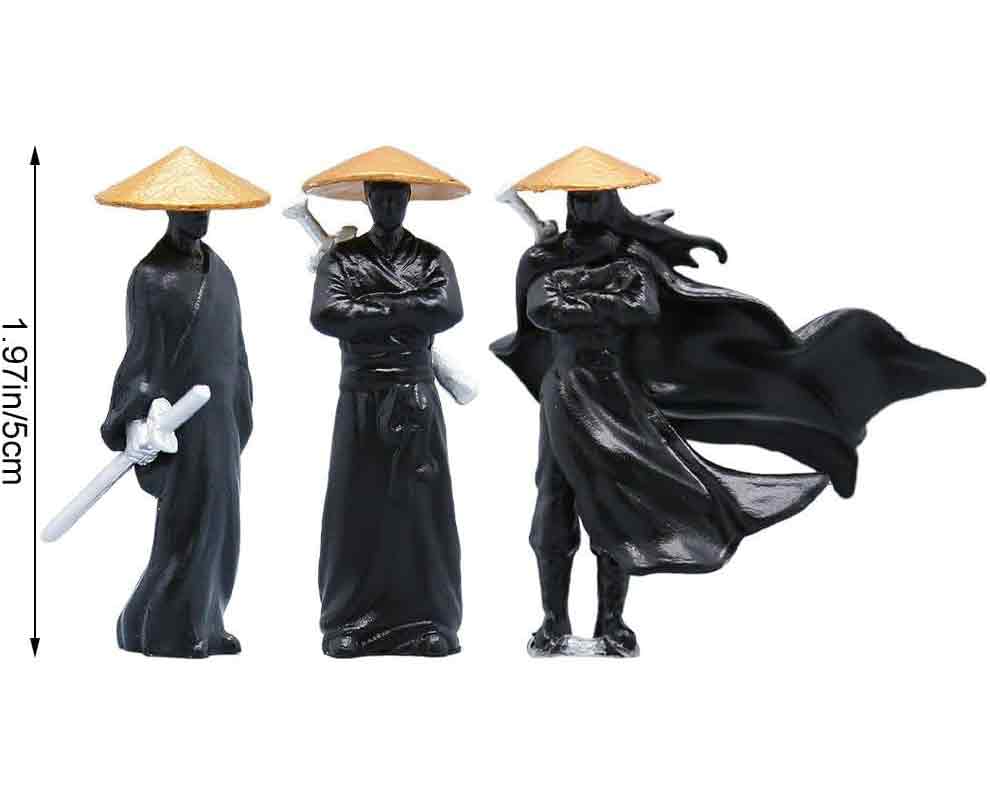 3 mini samurai swordsmen - screen-top, car dashboard decor
