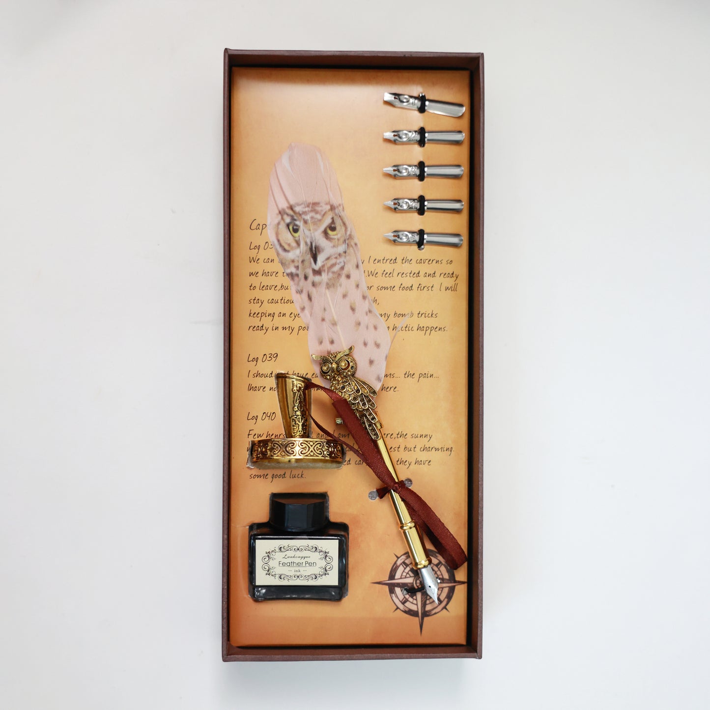 Harry Potter Owl Feather Pen with Stand, Ink & 5 Calligraphy Nibs