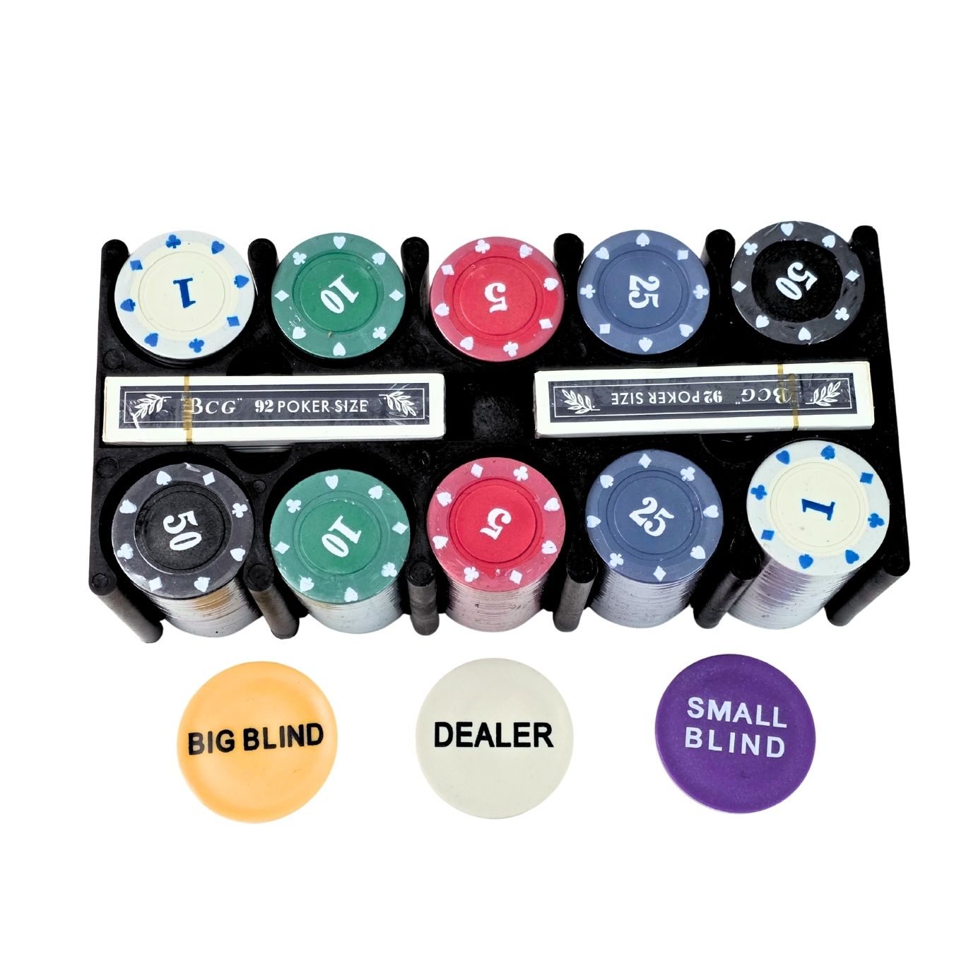 Texas Poker Set - Box Includes 200 Professional Poker Chips, 2 Card Decks, 36*24 inch Poker Mat & Chips Rack