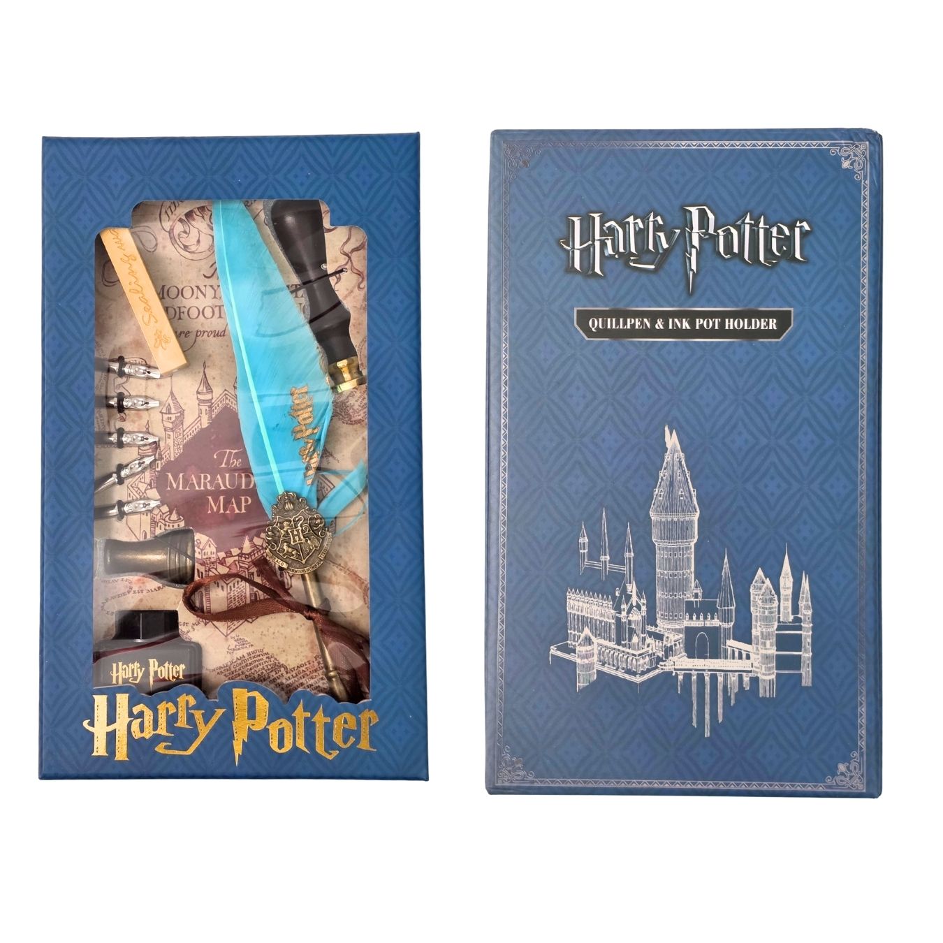 Harry Potter Feather Pen with Stand, 5 Calligraphy Nibs, Ink-pot Wax-seal & Wax-bar - Premium gift pack