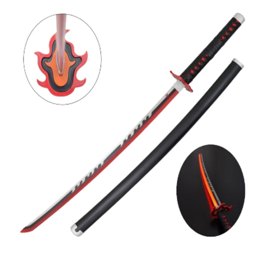 Tanjiro Black with Red Flame Hilt | LED Katana- Wooden (no sharp edge) Life-sized - 104 cm #130