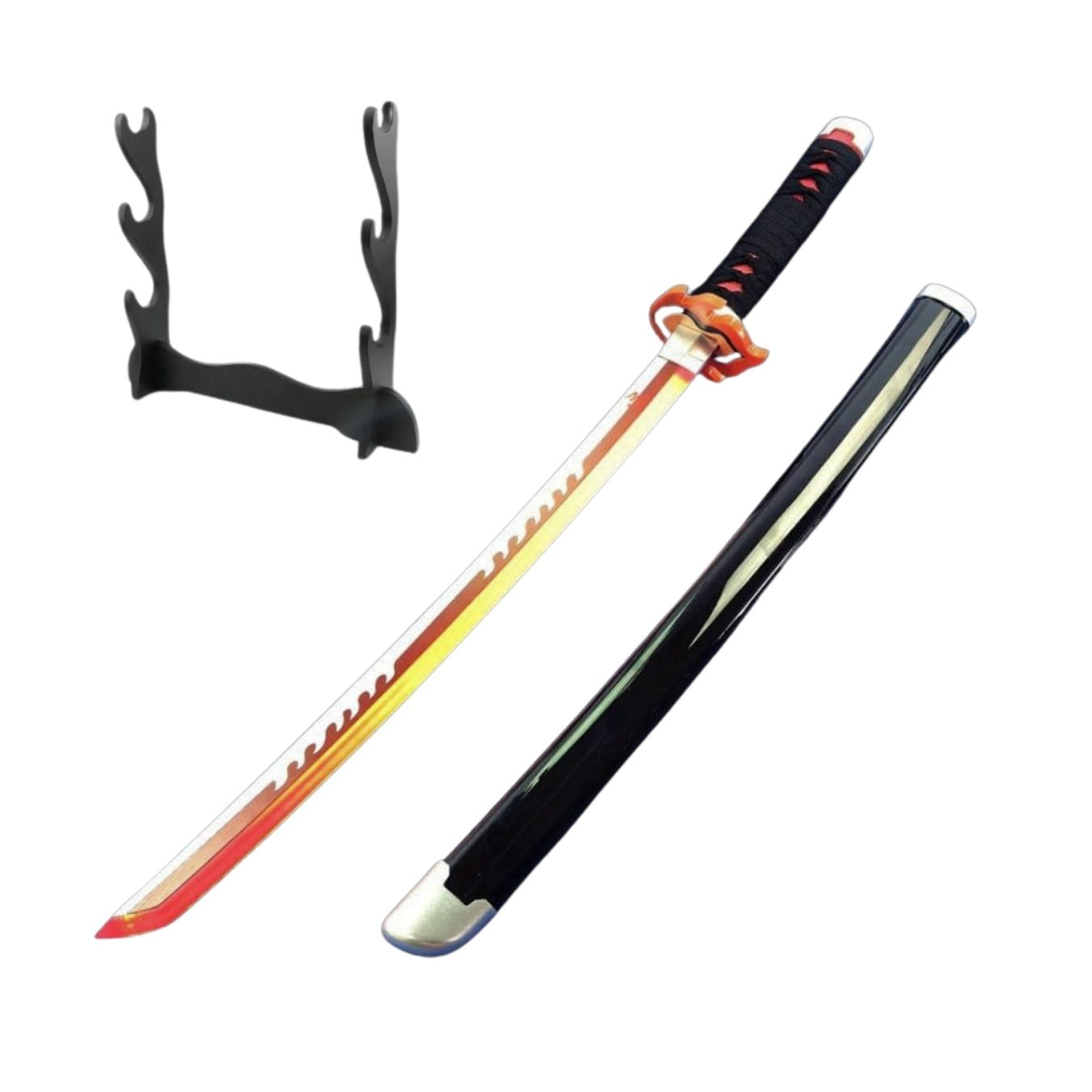 Tanjiro Black with Red Flame Hilt | LED Katana- Wooden (no sharp edge) Life-sized - 104 cm #130