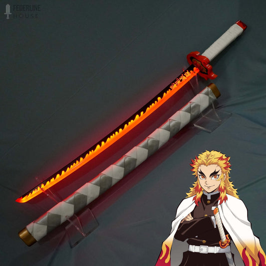 Rengoku White - Red LED Katana - Demon Slayer Wooden (no sharp edge) Life-sized - 104 cm #021