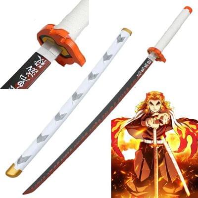 Rengoku White Katana - Demon Slayer Wooden (no sharp edge) Life-sized - 104 cm #022