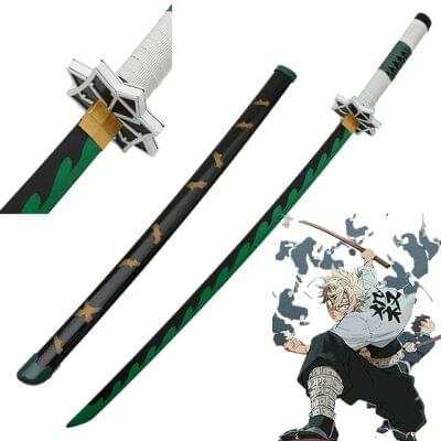 Sanemi Black Katana - Demon Slayer - Wooden (no sharp edge) Life-sized - 104 cm #024