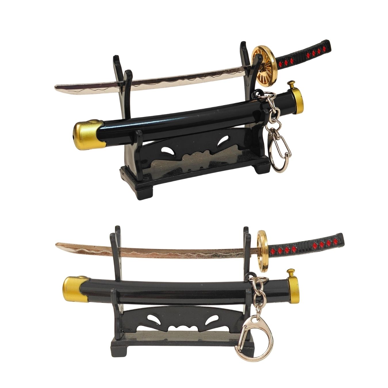 Mini Metal Katana Keychain (not sharp, 15 cm) | Button open (katana stand not included)