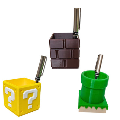 Super Mario Obstacles | 3-in-1 Stationery Stand Set with Base Tray ( 23*7*9 cm)