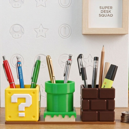 Super Mario Obstacles | 3-in-1 Stationery Stand Set with Base Tray ( 23*7*9 cm)