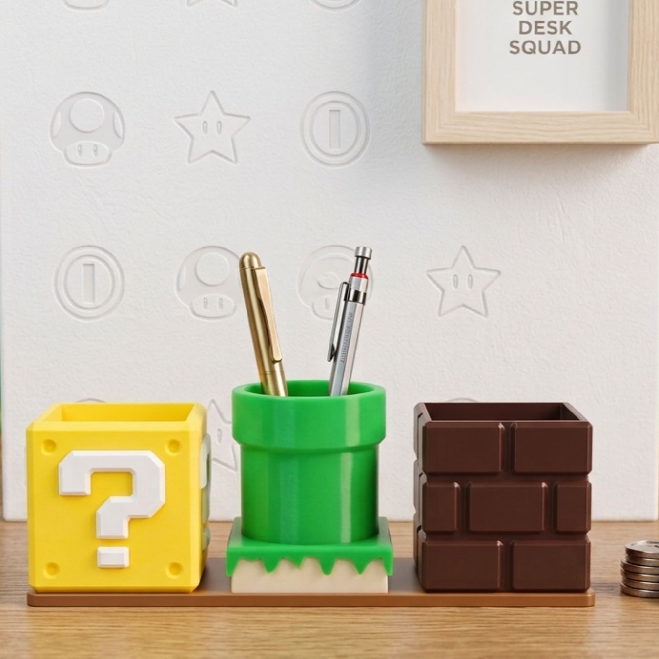 Super Mario Obstacles | 3-in-1 Stationery Stand Set with Base Tray ( 23*7*9 cm)