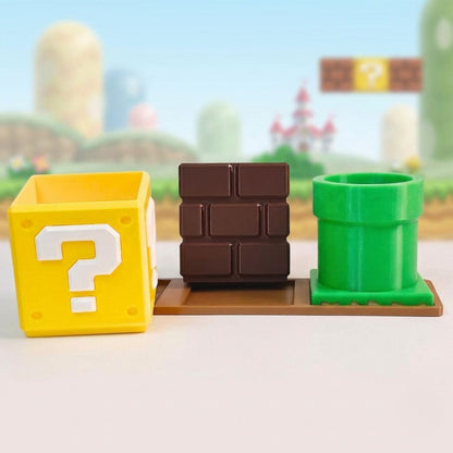 Super Mario Obstacles | 3-in-1 Stationery Stand Set with Base Tray ( 23*7*9 cm)