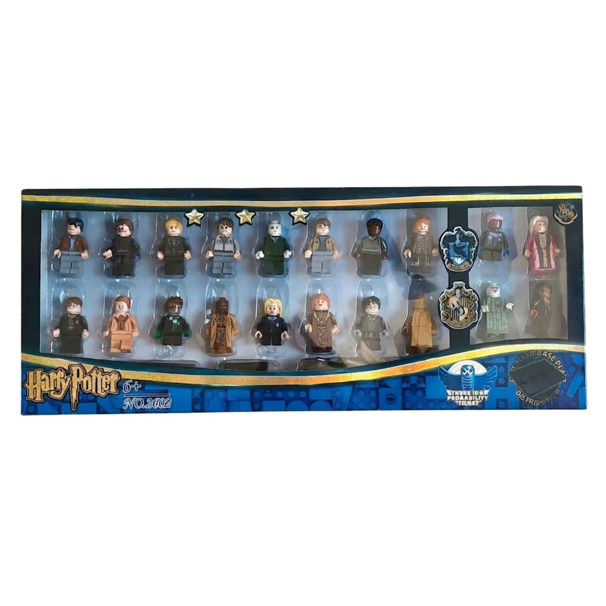Harry Potter 3x20 Minifigures set in its original window box packaging, featuring 20 different minifigures and accessories.