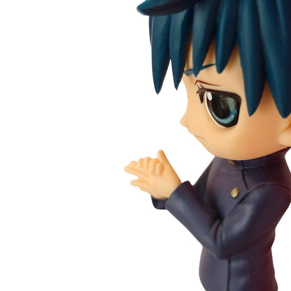 A close-up side profile of an anime-style collectible figure with dark blue hair, a large expressive eye, and a dark navy uniform, shown against a plain white background.