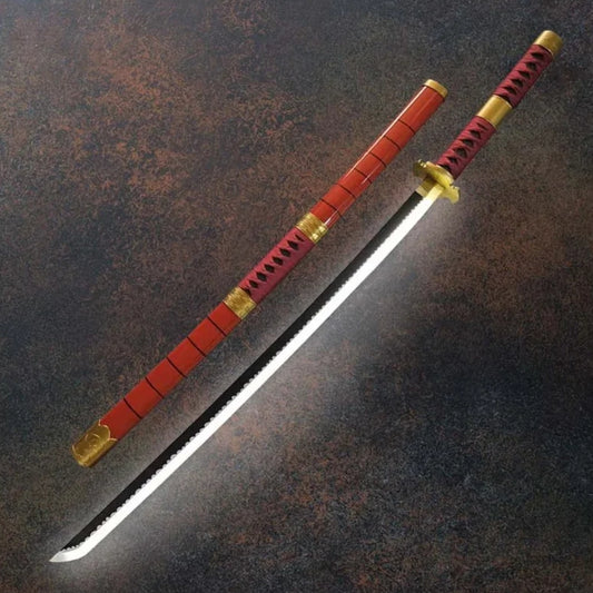 Zoro Red - White LED Katana - One Piece - Wooden (no sharp edge) Life-sized - 104 cm #019