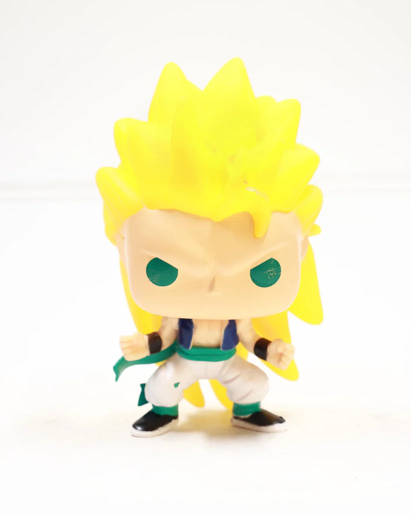gotenks pop with spiky yellow hair and green eyes 