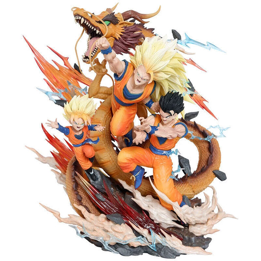 Goku, Gohan & Goten with dragon - Dragon Ball