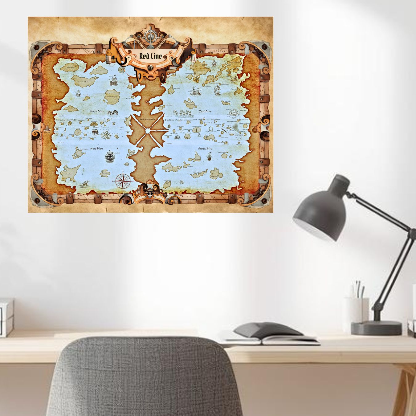 Pirate Map and Logo - One Piece Posters - Set of 2 (13 x 19 inch each)