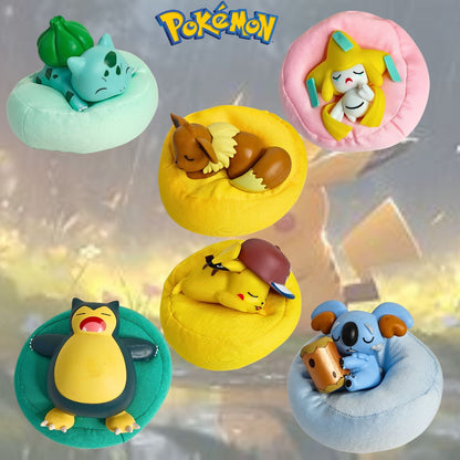Sleeping Pokemon Figure Set of 6 with Plush Cushion Base