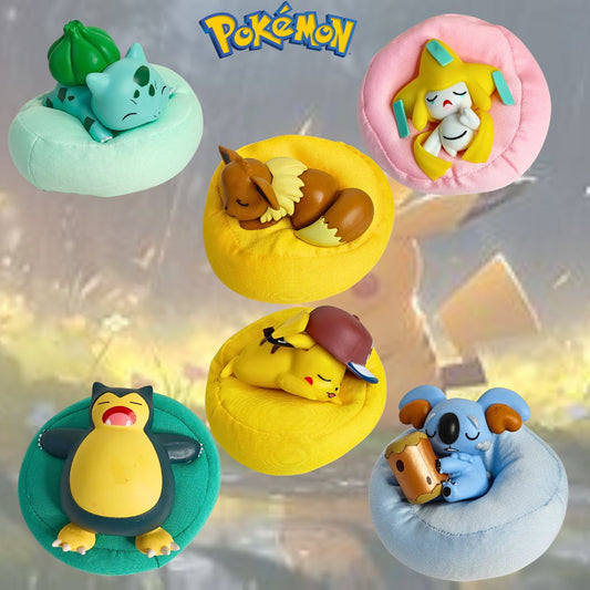 Sleeping Pokemon Figure Set of 6 with Plush Cushion Base (8 cm)