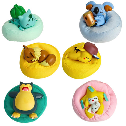 Sleeping Pokemon Figure Set of 6 with Plush Cushion Base