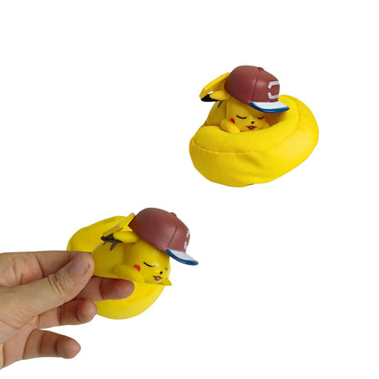 Sleeping Pokemon Figure Set of 6 with Plush Cushion Base