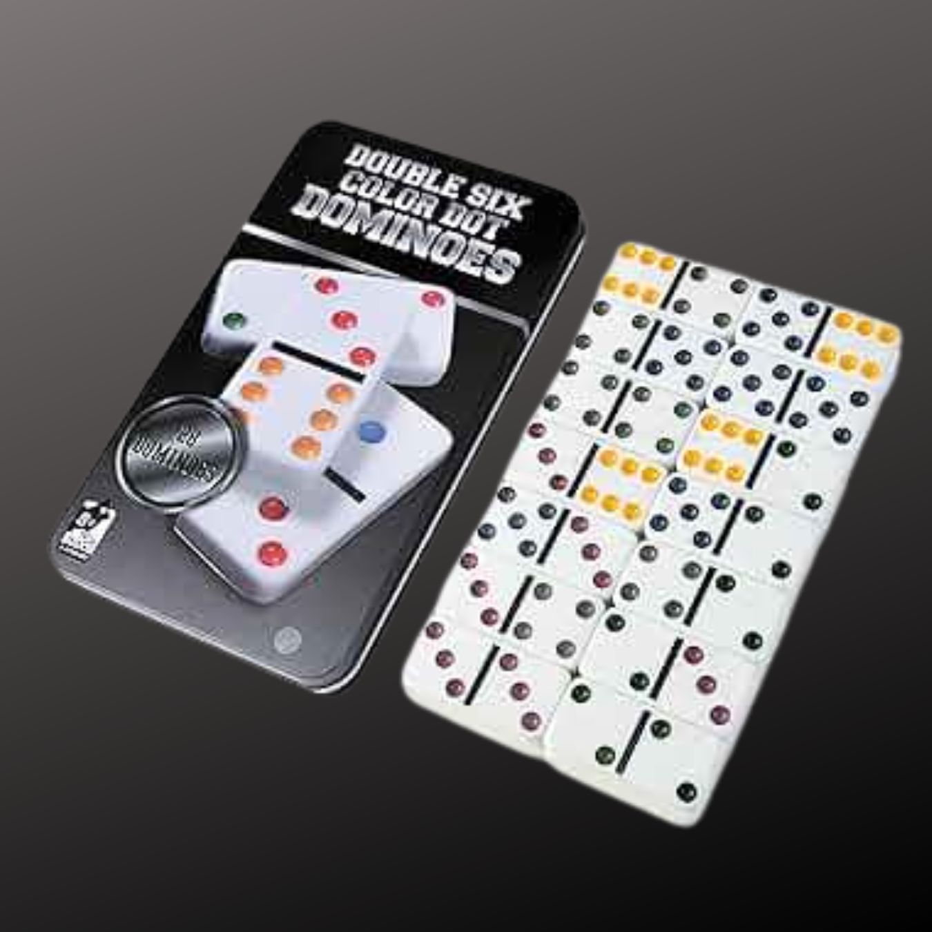 double six color dot dominoes set 28 tiles with tin storage case