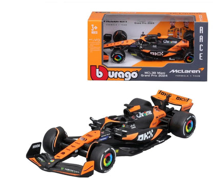 McLaren MCL38 Miami Gran Prix 2024 - 4 Lando Norris | 1/43 scale Alloy Die Cast Replica Model Car | Brand - Burago
