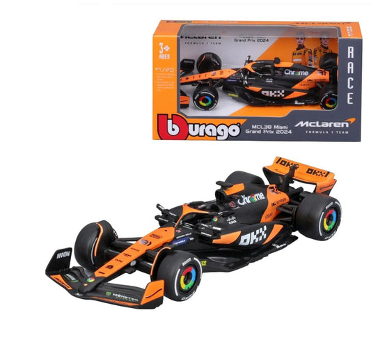 McLaren MCL38 Miami Gran Prix 2024 - 4 Lando Norris | 1/43 scale Alloy Die Cast Replica Model Car | Brand - Burago