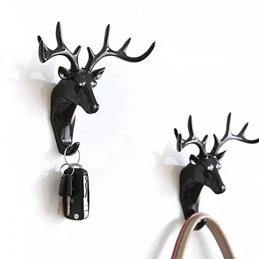 Deer Head Self Adhesive Wall/ Door Hanger for Keys, Bags & Jewelry (Pack of 2)