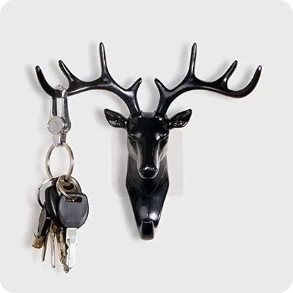 Deer Head Self Adhesive Wall/ Door Hanger for Keys, Bags & Jewelry (Pack of 2)