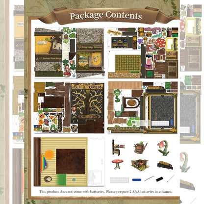 Plant Shop DIY Wooden Book Nook Kit – 3D Miniature House with LED Light
