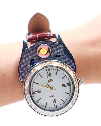 Wrist Watch - USB Chargeable Flameless Metal Lighter with Fully Functional Watch