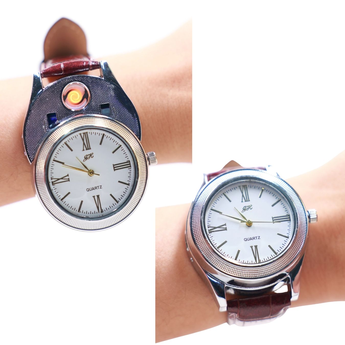 Wrist Watch (Black Dial) - USB Chargeable Flameless Metal Lighter with Fully Functional Watch