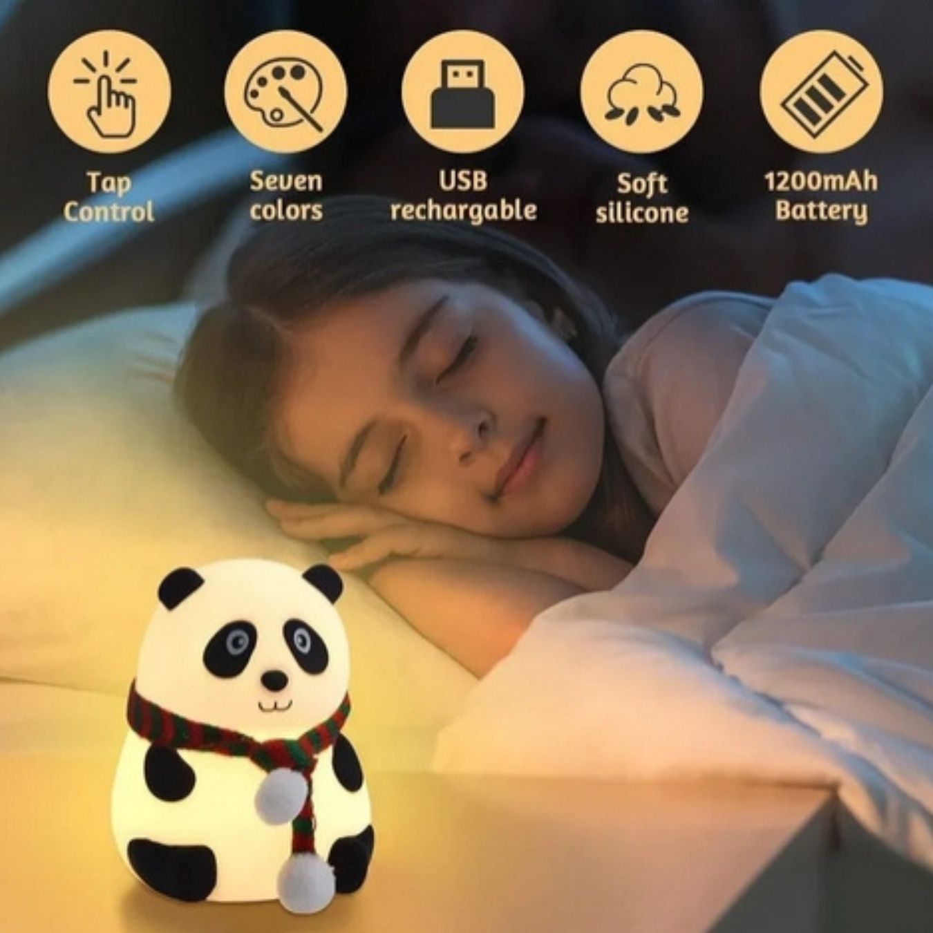 Cute Panda - Sillicon Night Lamp (13 cm) | Tap Control, Rechargeabe, Color Changing