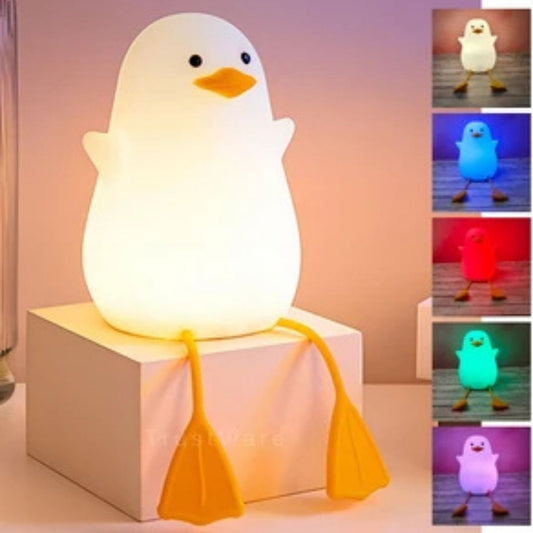 Cute Duck - Sillicon Night Lamp  (13 cm) | Tap Control, Rechargeabe, Color Changing, Mobile Holder
