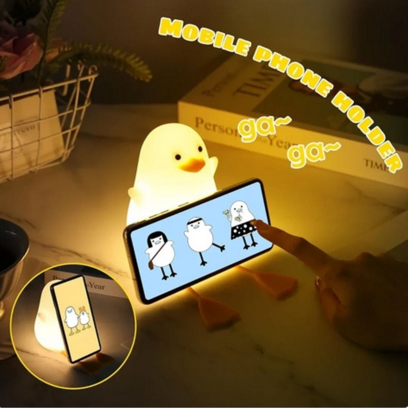 Cute Duck - Sillicon Night Lamp  (13 cm) | Tap Control, Rechargeabe, Color Changing, Mobile Holder