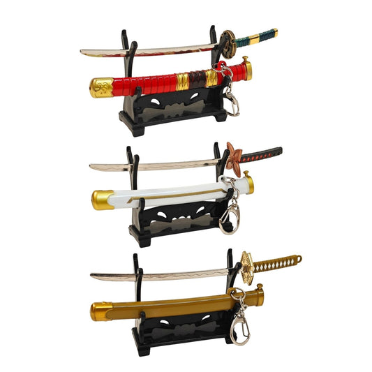 Mini Metal Katana Keychain (not sharp, 15 cm) | Button open (katana stand not included)