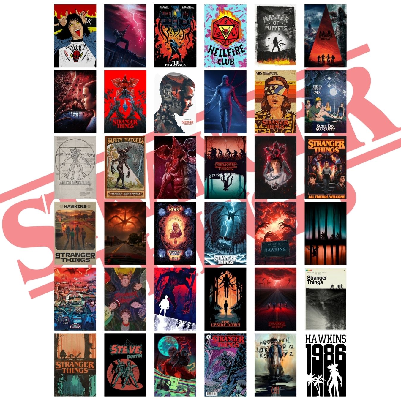 The Ultimate Stranger Things Set - 36 Postcards (10*15 cm), 21 Stickers (~6 cm) & 8 Bookmarks (15*5 cm)