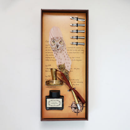 Harry Potter Owl Feather Pen with Stand, Ink & 5 Calligraphy Nibs