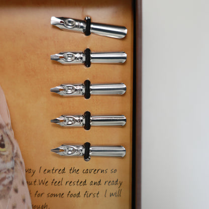 Harry Potter Owl Feather Pen with Stand, Ink & 5 Calligraphy Nibs