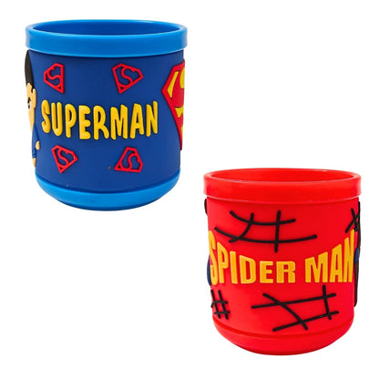Superman & Spiderman - 3D Rubberized Surface Plastic Cup (Pack of 1 each)